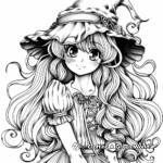 Mysterious Long-haired Anime Witch Coloring Pages 4