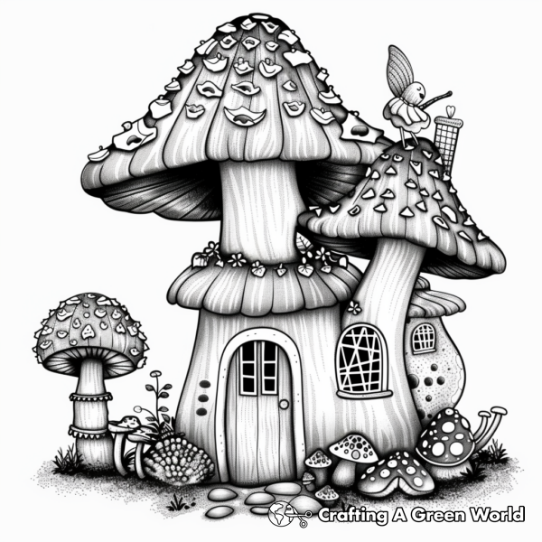 Mystical Fairy Mushroom House Coloring Pages 1