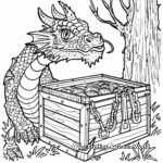Mythical Dragon Guarding Treasure Chest Coloring Pages 2