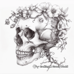 Nature-themed Skull Coloring Pages with Flowers and Vines 2