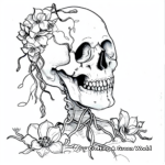 Nature-themed Skull Coloring Pages with Flowers and Vines 4