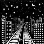Night Scene with Glowing Train Tracks Coloring Pages 2