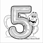 Number 5 Coloring Pages with Cute Characters 4