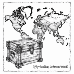 Old World Map and Treasure Chest Coloring Pages 1