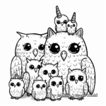 Owlicorn Family Coloring Pages: Adults and Owlets 1