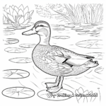 Peaceful Scene: Mallard Duck with Lily Pads Coloring Pages 1