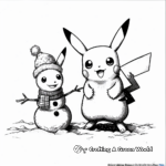 Pikachu Building a Snowman Christmas Coloring Pages 1