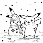 Pikachu Building a Snowman Christmas Coloring Pages 2