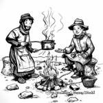 Pioneers Cooking Over Campfires: Oregon Trail Coloring Pages 2