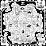 Pirate Treasure Map Maze Coloring Pages 1