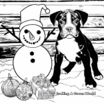 Playful Boxer Puppy Building a Snowman Coloring Pages 1