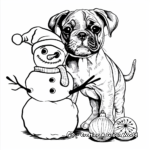 Playful Boxer Puppy Building a Snowman Coloring Pages 3