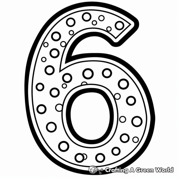 Polka-Dotted Number 6 Coloring Pages 1
