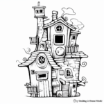 Printable Abstract Bird House Coloring Pages for Artists 3
