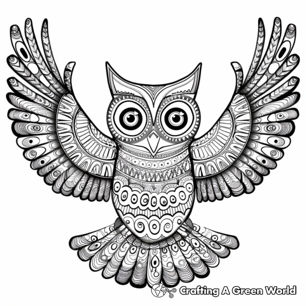 Psychedelic Owl in Flight Coloring Pages 1