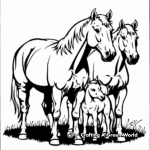 Quarter Horse Family Coloring Pages: Stallion, Mare, and Foal 3