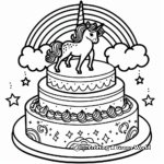 Rainbow Unicorn Cake Coloring Pages 1