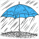Rainy Day with Blue Umbrella Coloring Pages 1