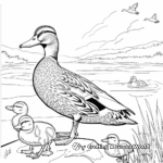 River Habitat: Mallard Duck and Ducklings Coloring Pages 1