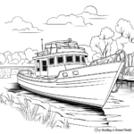 River Scene with Fishing Boat Coloring Pages 4