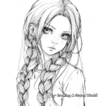 Romantic Anime Girl with Long Braided Hair Coloring Pages 3