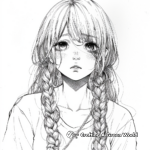 Romantic Anime Girl with Long Braided Hair Coloring Pages 4