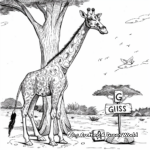 Safari Adventure: Giraffe Amidst Wild Animals Coloring Pages 1