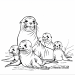 Sea Lion Family Coloring Pages: Adult and Pups 1