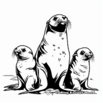 Sea Lion Family Coloring Pages: Adult and Pups 3