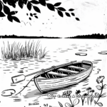 Serene Lake with a Rowboat Summer Coloring Pages 4