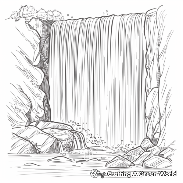 Serenity in Nature with Waterfall Coloring Pages 4
