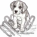 Simple Beagle Puppy with Christmas Candy Canes Coloring Pages 1