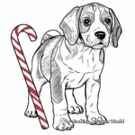 Simple Beagle Puppy with Christmas Candy Canes Coloring Pages 2