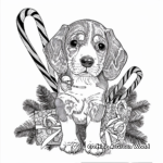 Simple Beagle Puppy with Christmas Candy Canes Coloring Pages 4