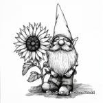Simple Gnome and Sunflower Coloring Pages for Children 1