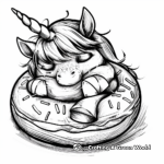 Sleepy Unicorn with Donut Coloring Pages 1
