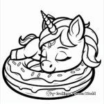 Sleepy Unicorn with Donut Coloring Pages 2