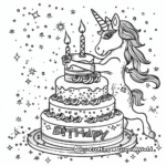 Sparkling Unicorn Birthday Cake Coloring Pages 1