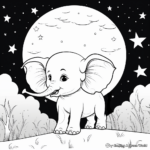 Starry Night Sky & Baby Elephant: Night Time Coloring Pages 4