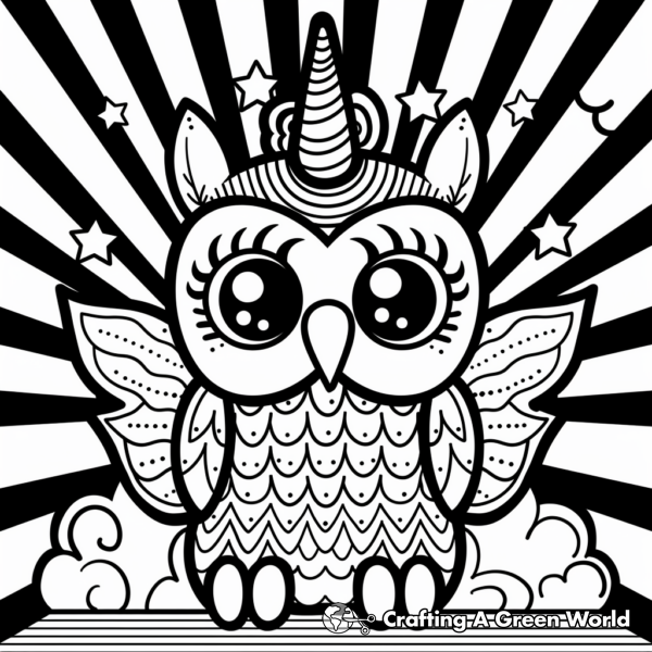 Stunning Stylized Owlicorn Coloring Pages 1