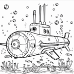 Submarine Journey Coloring Pages: Adventure Under the Sea 2