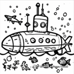 Submarine with Marine Life: Ocean-Scene Coloring Pages 3