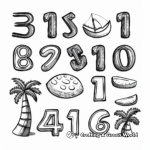 Summer Beach-Themed 1-10 Number Coloring Pages 2