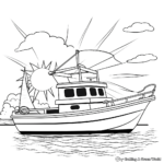 Páginas para colorear de Barco de pesca de día soleado 4