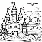 Sunset behind a Sand Castle: Beach-Scene Coloring Pages 1