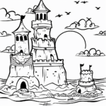 Sunset behind a Sand Castle: Beach-Scene Coloring Pages 2