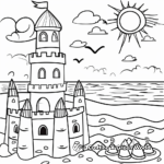 Sunset behind a Sand Castle: Beach-Scene Coloring Pages 3
