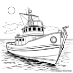 Vista del atardecer Barco de pesca Páginas para colorear 1