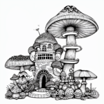Surreal Mushroom Mansion Coloring Pages for Adults 1
