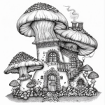Surreal Mushroom Mansion Coloring Pages for Adults 3